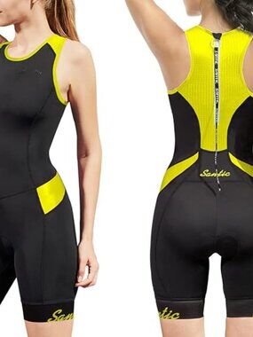 Santic Triathlon Skinsuit Womens M Black Aero Race Quick Dry Back Zipper Padded